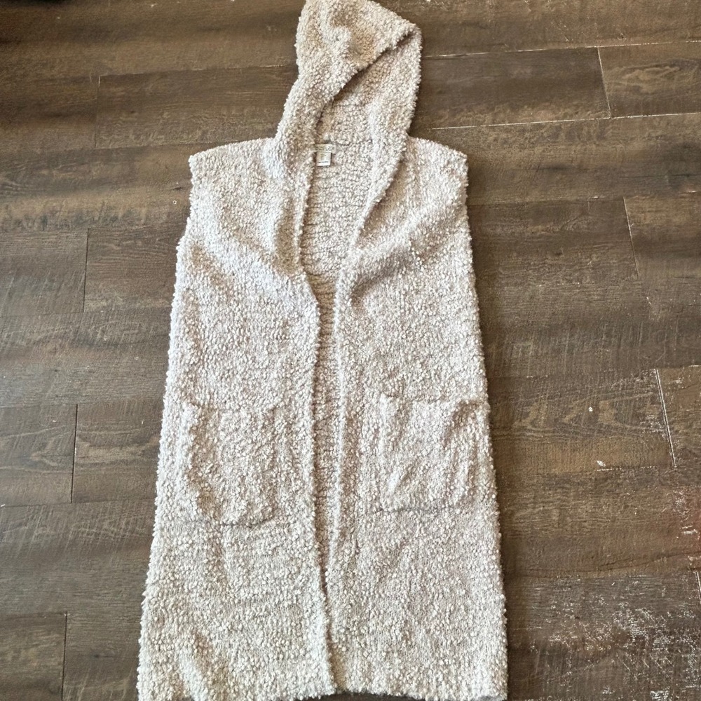 Rachel Zoe Womens Longline Hooded Cardigan Vest Oatmeal Popcorn Knit Large